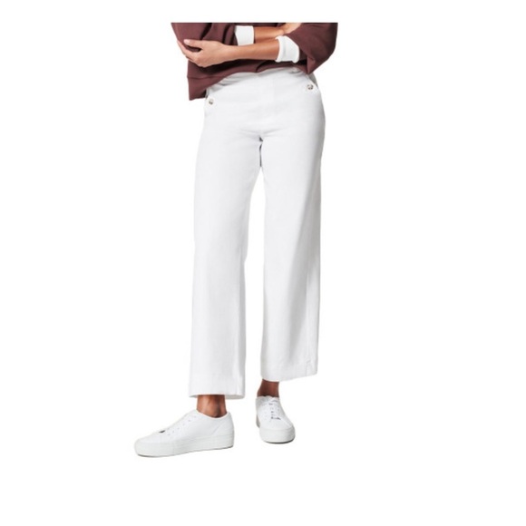 SPANX Women's White Spanx Twill Cropped Wide Leg Pant Size Medium - Picture 1 of 9